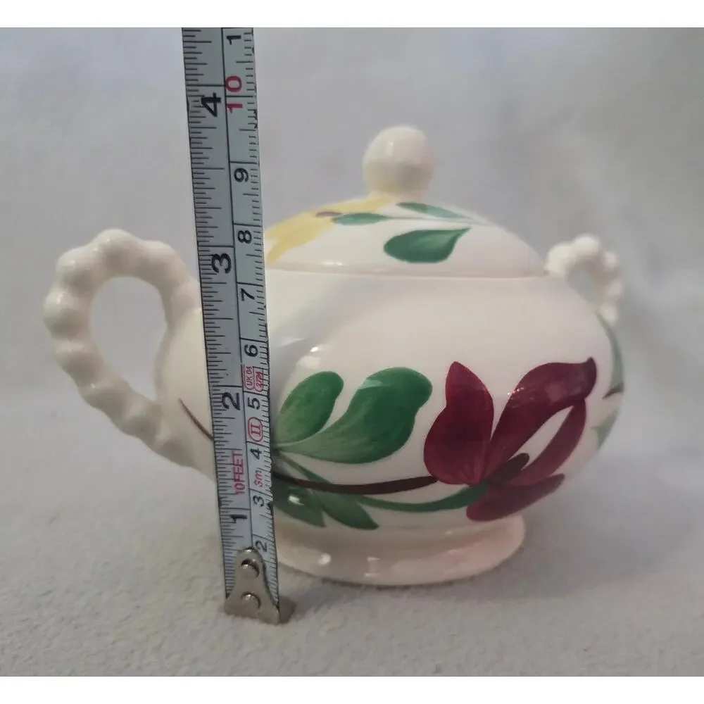 Vtg Blue Ridge Pottery Sugar Bowl Hand Painted Red Flower Cottage Core